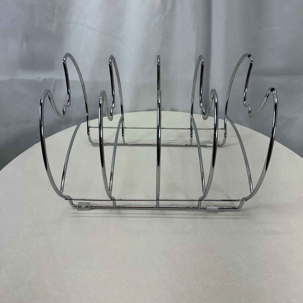 Chrome Pot /Pan Lid Holder Organizer Rack 4 Compartments Free Standing Or Fasten
